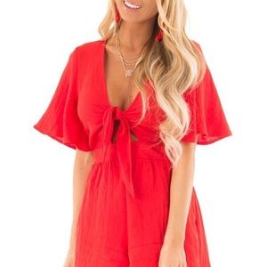 Red Front Tie Romper